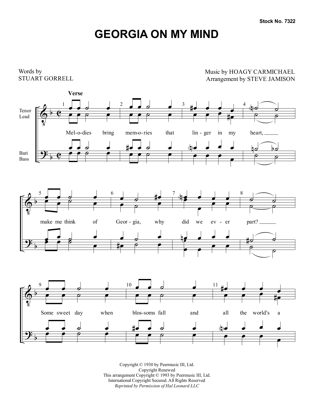 Stuart Gorrell and Hoagy Carmichael Georgia on My Mind (arr. Steve Jamison) Sheet Music