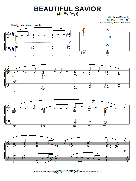 Stuart Townend Beautiful Savior (All My Days) [Jazz version] (arr. Phillip Keveren) Sheet Music