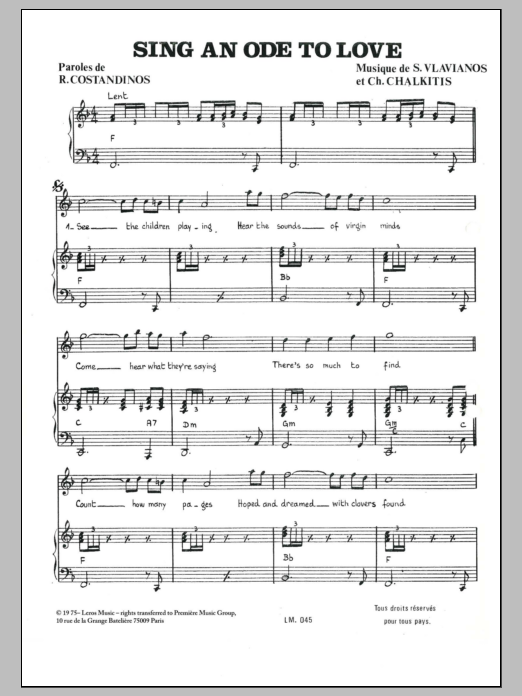Stylianos Vlavianos Sing An Ode To Love Sheet Music