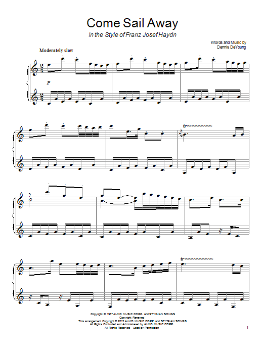Styx Come Sail Away (from Franz Josef Haydn) Sheet Music