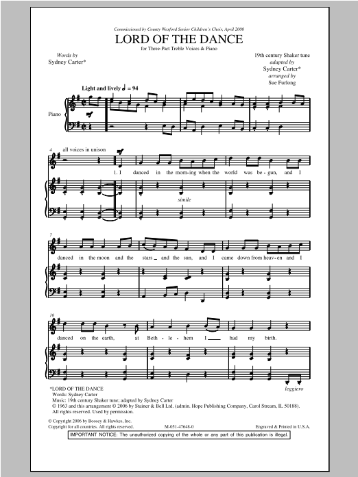 Sue Furlong Lord Of The Dance Sheet Music