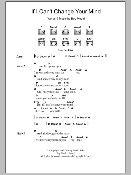 SuGar If I Can't Change Your Mind Sheet Music