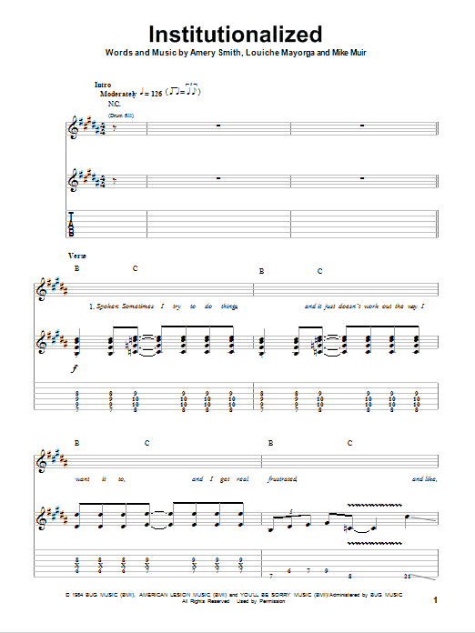Suicidal Tendencies Institutionalized Sheet Music