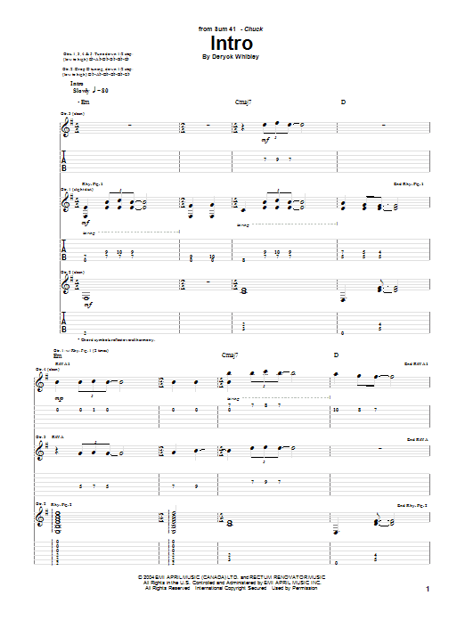 Sum 41 Intro Sheet Music