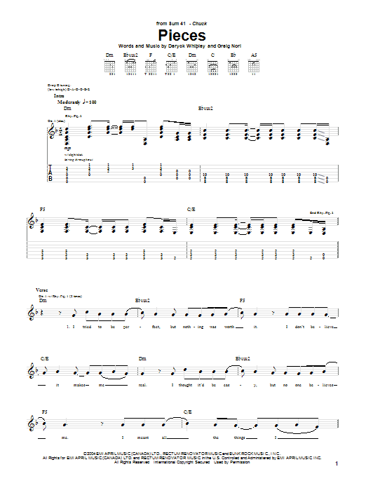Sum 41 Pieces Sheet Music