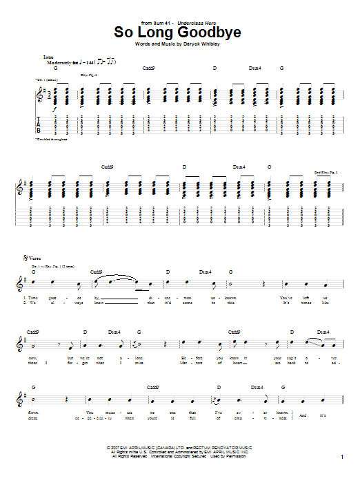 Sum 41 So Long Goodbye Sheet Music
