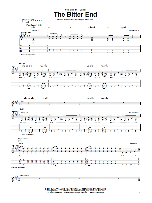 Sum 41 The Bitter End Sheet Music