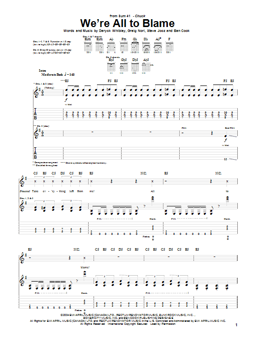 Sum 41 We're All To Blame Sheet Music