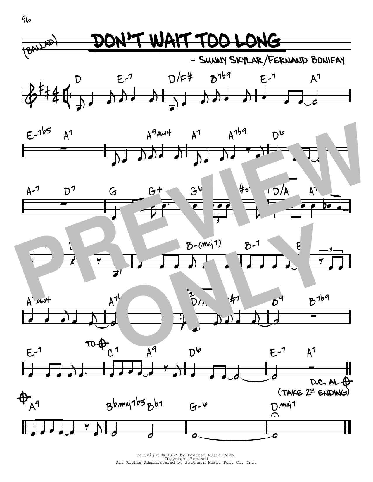Sunny Skylar Don't Wait Too Long Sheet Music