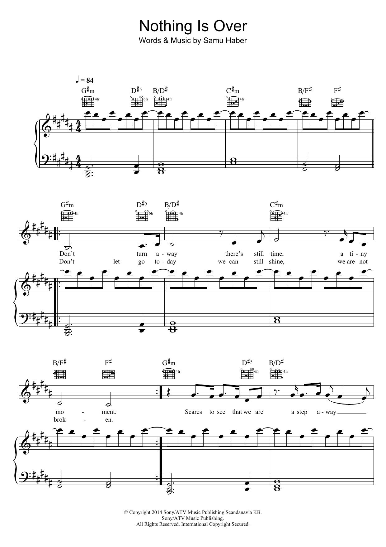 Sunrise Avenue Nothing Is Over Sheet Music