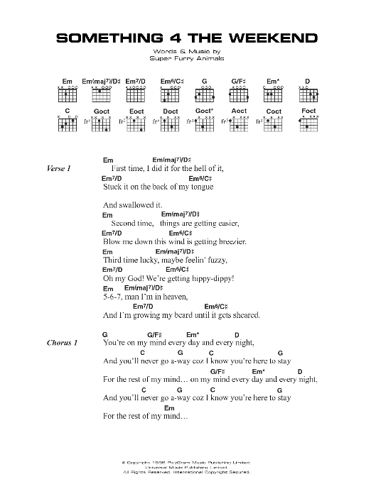 Super Furry Animals Something 4 The Weekend Sheet Music