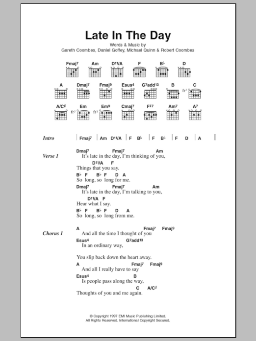 Supergrass Late In The Day Sheet Music