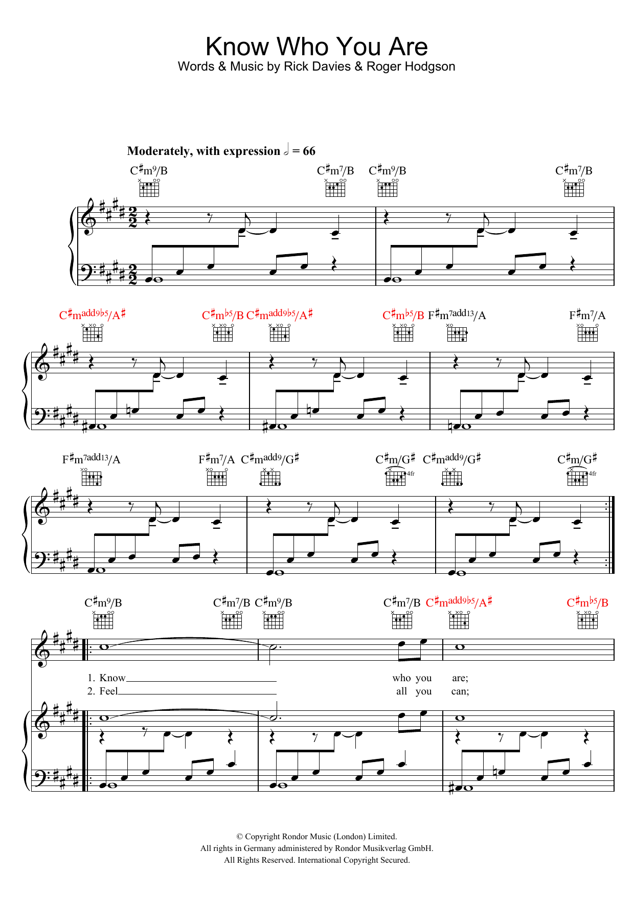 Supertramp Know Who You Are Sheet Music