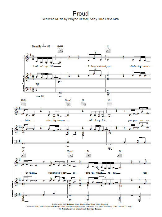 Susan Boyle Proud Sheet Music