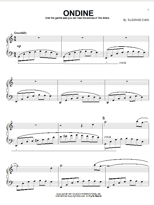 Suzanne Ciani Ondine Sheet Music