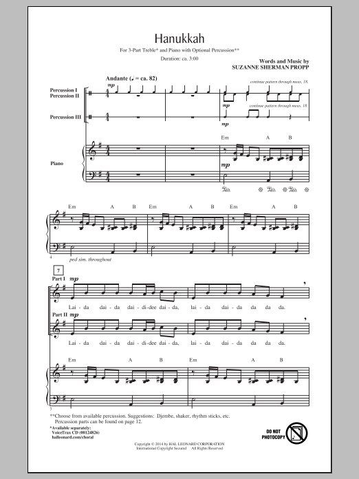 Suzanne Sherman Propp Hanukkah Sheet Music
