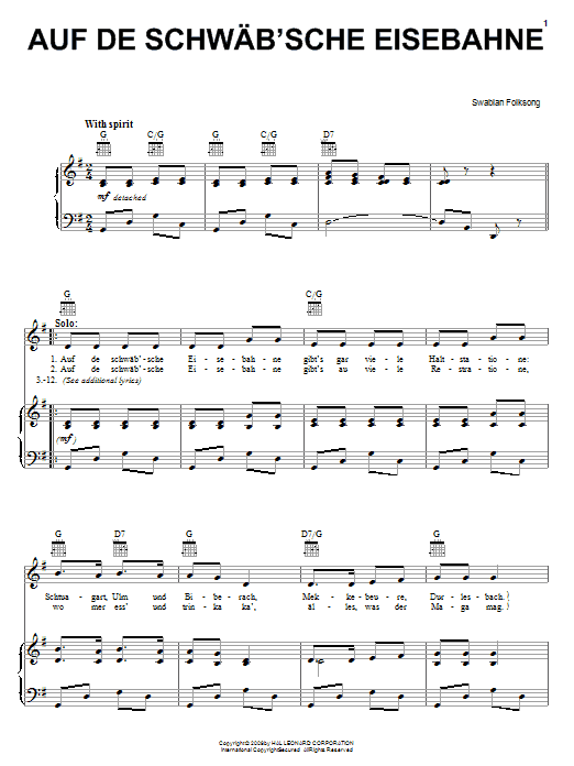 Swabian Folksong Auf De Schwab'sche Eisebahne Sheet Music