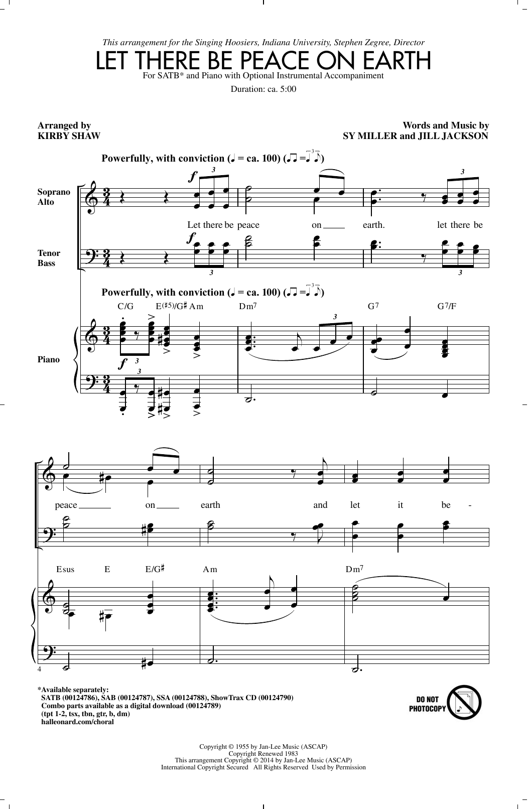 Sy Miller and Jill Jackson Let There Be Peace On Earth (arr. Kirby Shaw) Sheet Music