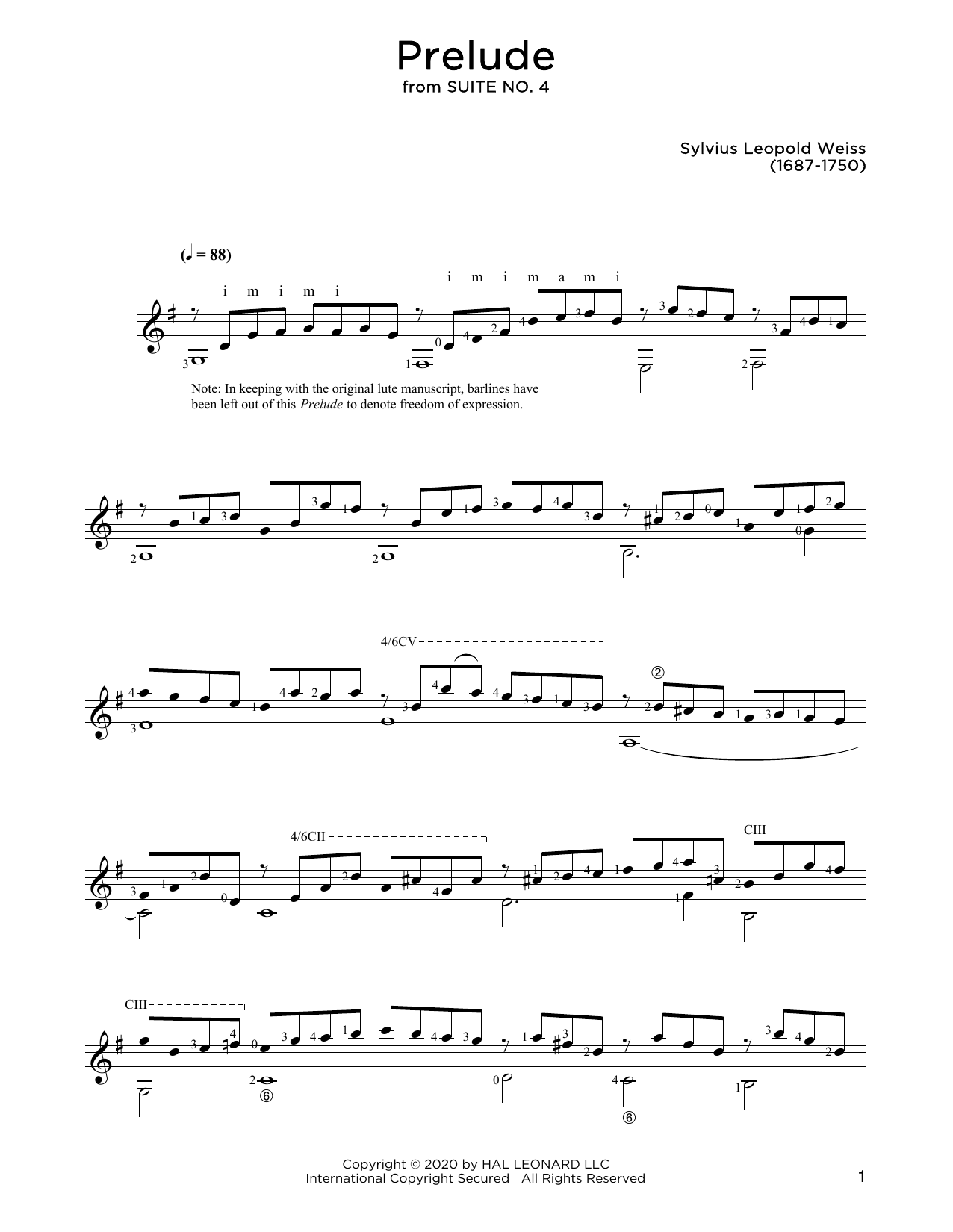 Sylvius Leopold Weiss Prelude Sheet Music