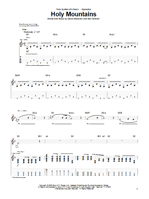 System Of A Down Holy Mountains Sheet Music