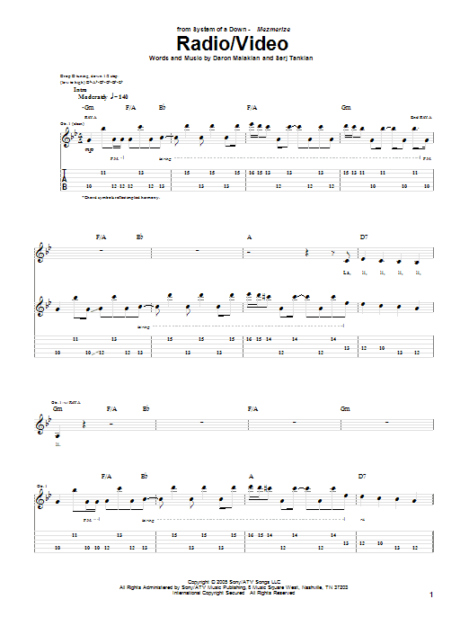 System Of A Down Radio/Video Sheet Music