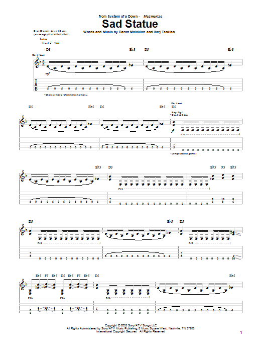 System Of A Down Sad Statue Sheet Music