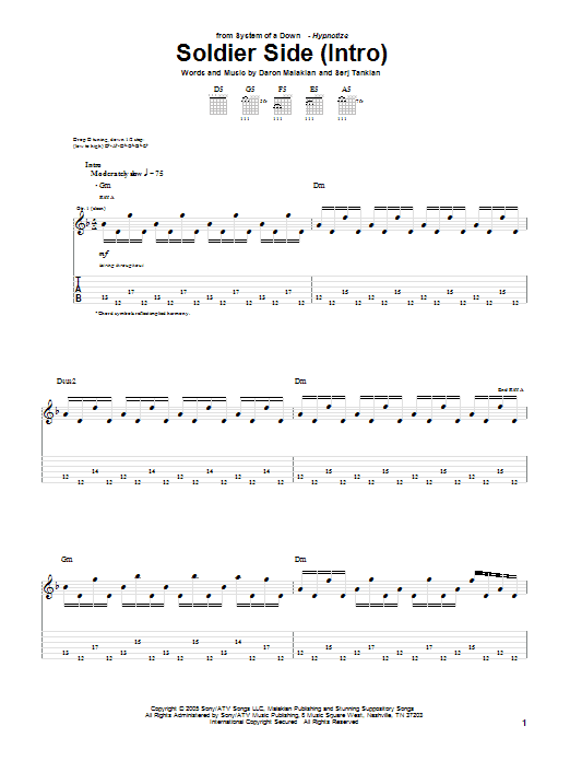 System Of A Down Soldier Side Sheet Music