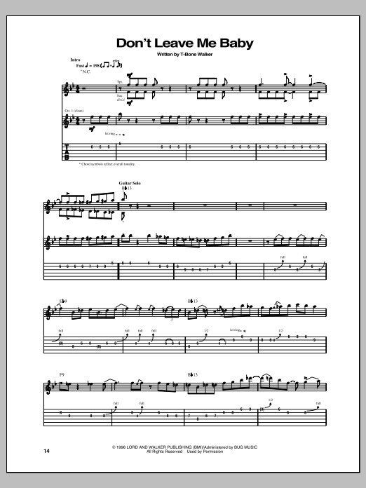 T-Bone Walker Don't Leave Me Baby Sheet Music