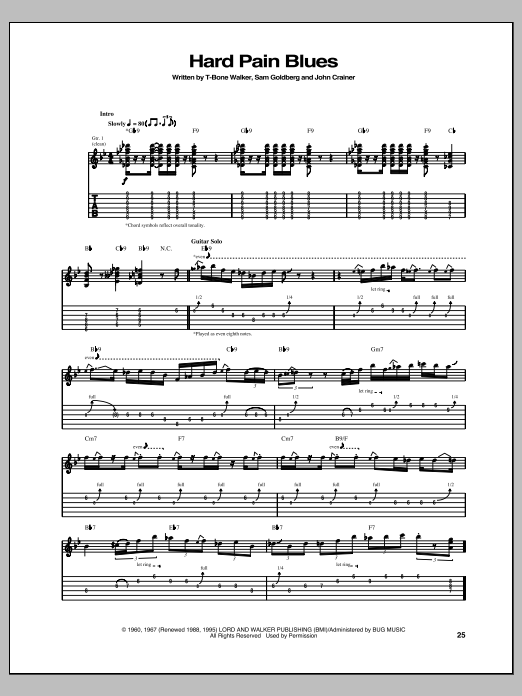 T-Bone Walker Hard Pain Blues Sheet Music