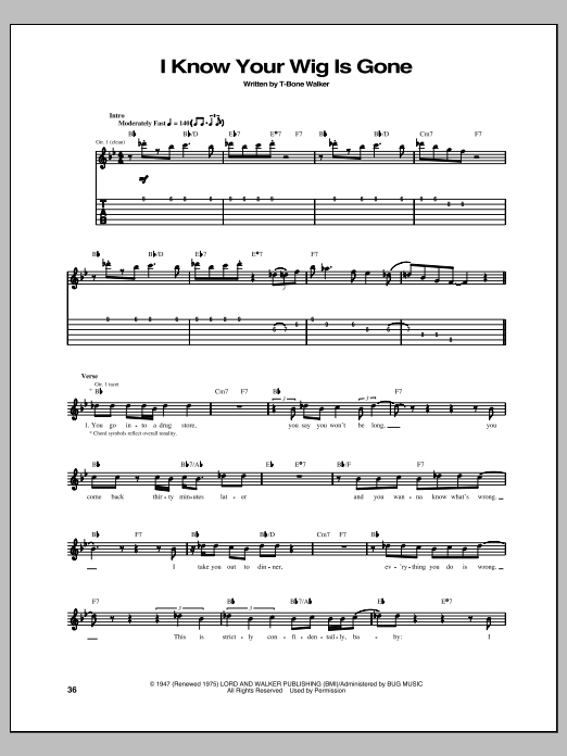 T-Bone Walker I Know Your Wig Is Gone Sheet Music