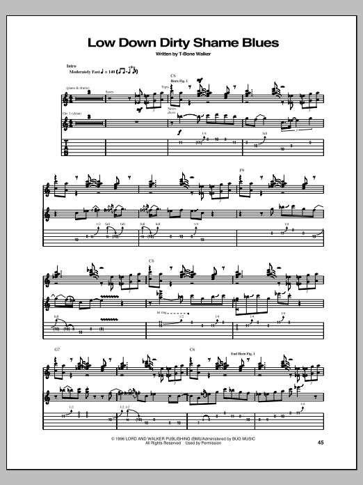 T-Bone Walker Low Down Dirty Shame Blues Sheet Music