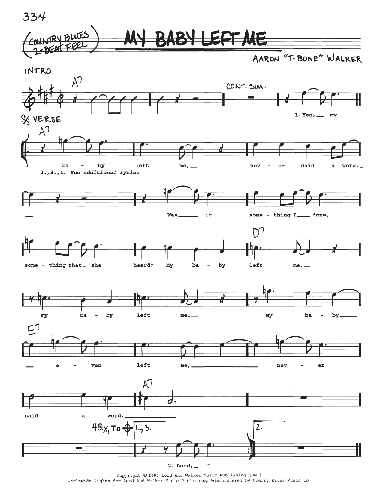 T-Bone Walker My Baby Left Me Sheet Music