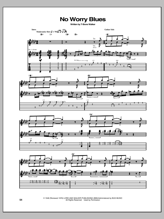 T-Bone Walker No Worry Blues Sheet Music