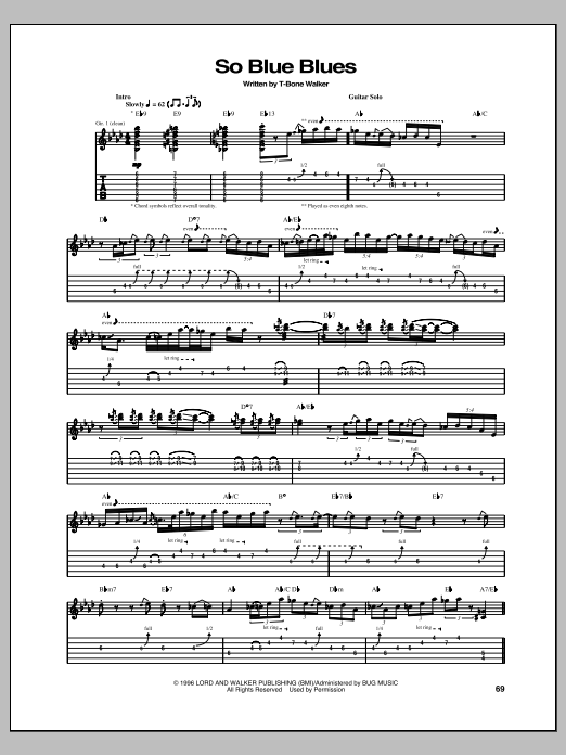 T-Bone Walker So Blue Blues Sheet Music