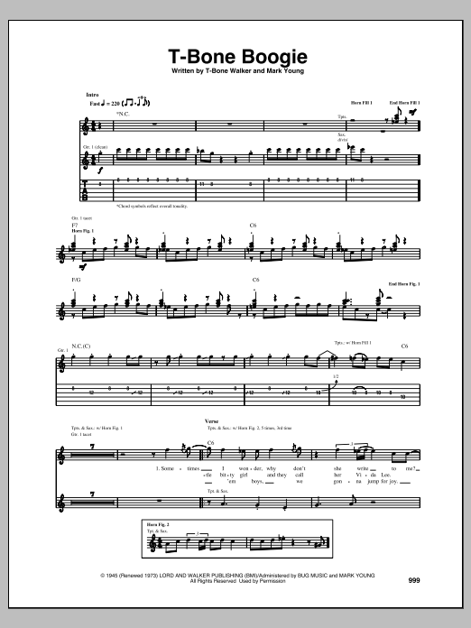 T-Bone Walker T-Bone Boogie Sheet Music