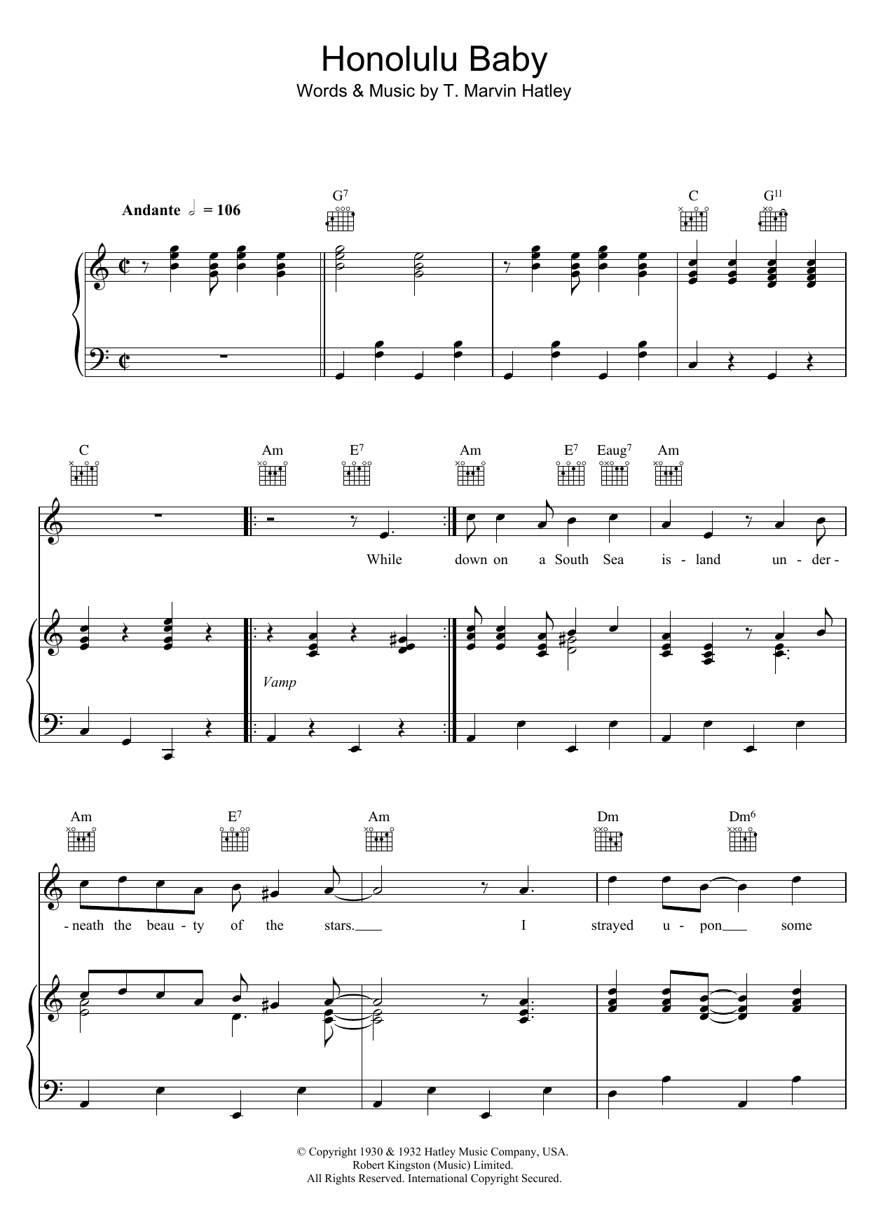 T. Marvin Hatley Honolulu Baby Sheet Music