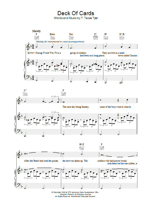 T. Texas Tyler Deck Of Cards Sheet Music