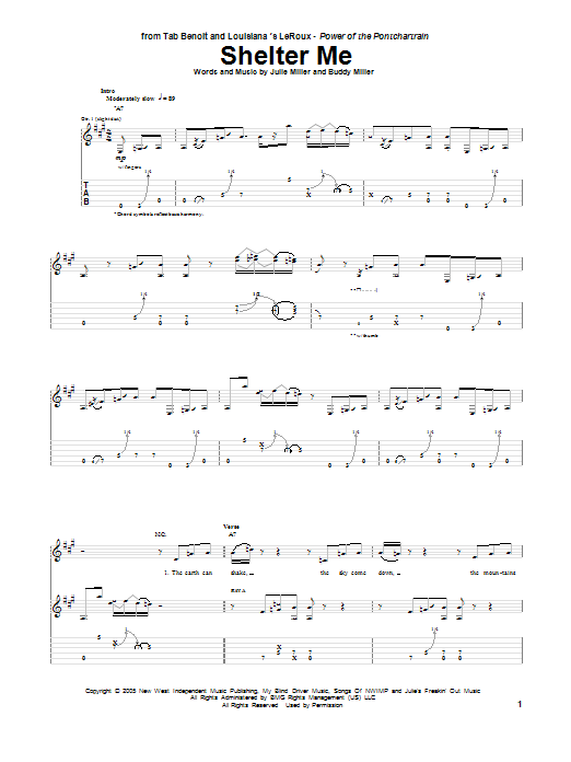 Tab Benoit Shelter Me Sheet Music