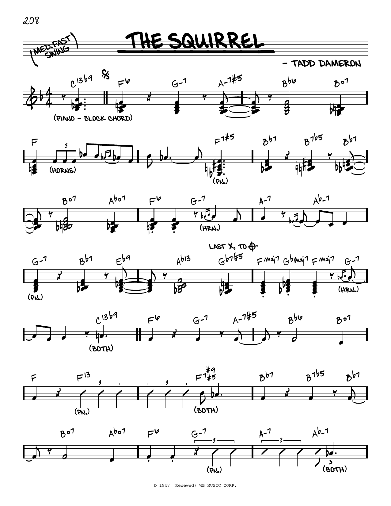 Tadd Dameron The Squirrel Sheet Music