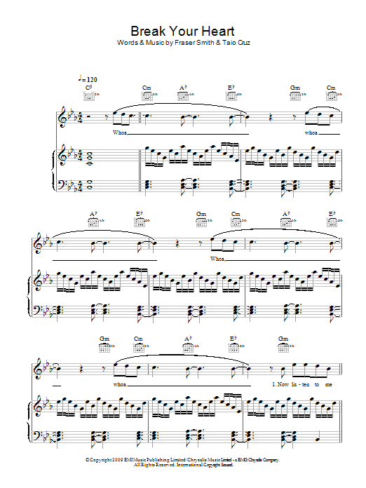 Taio Cruz Break Your Heart Sheet Music