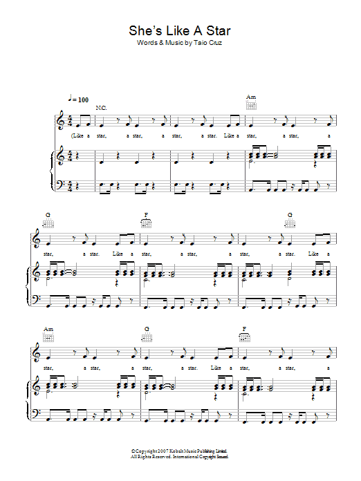 Taio Cruz She's Like A Star Sheet Music