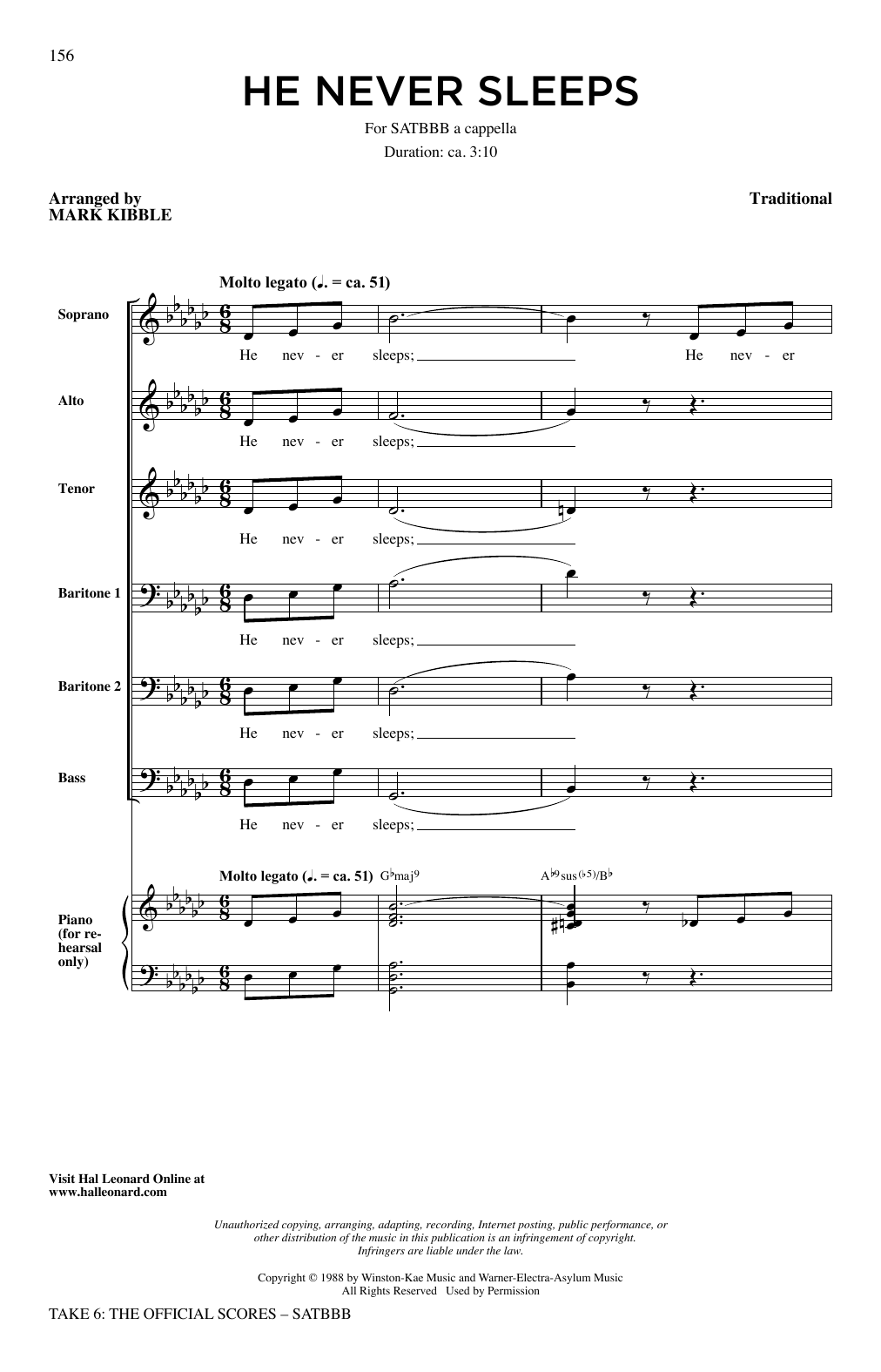 Take 6 He Never Sleeps Sheet Music