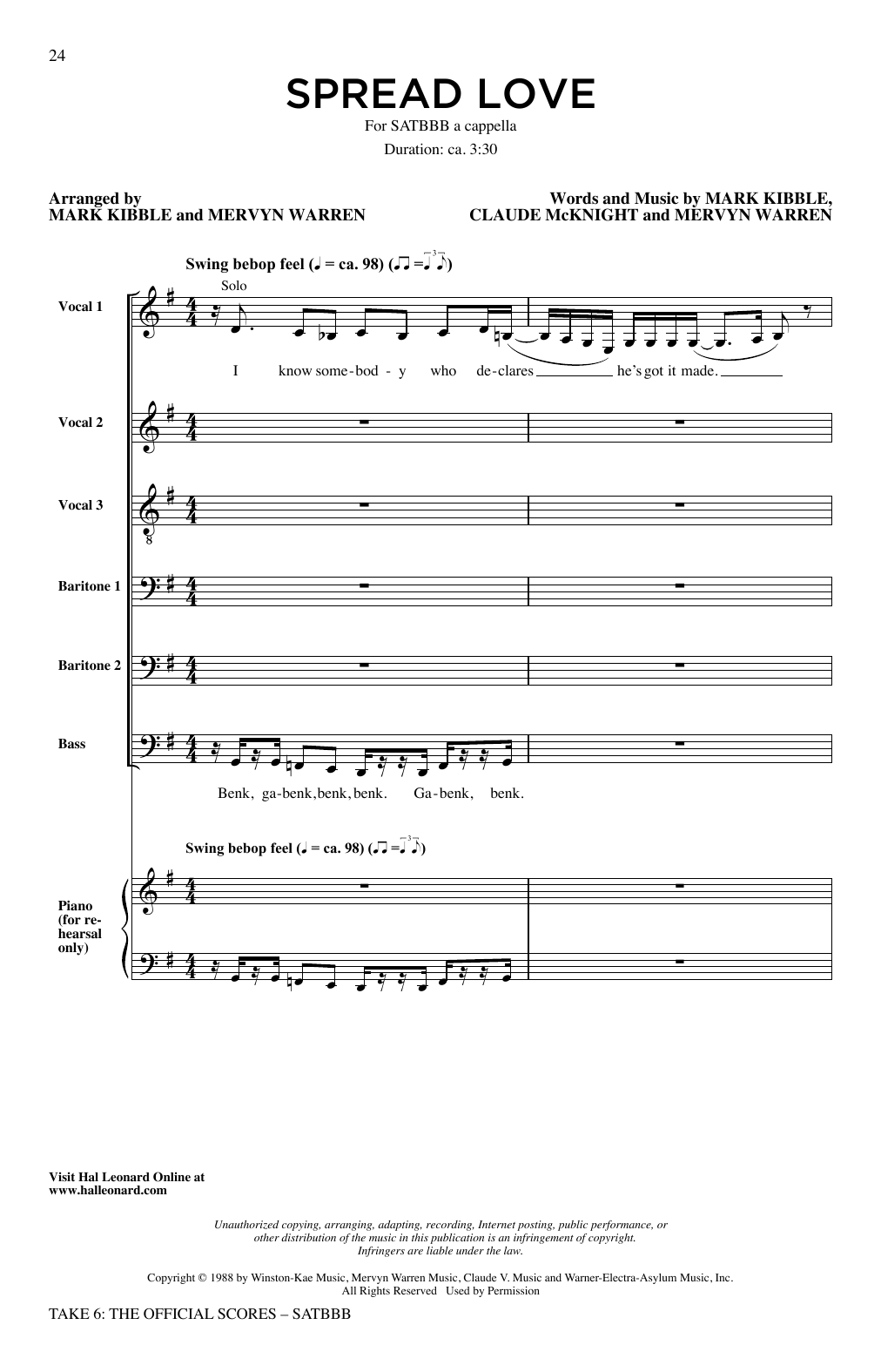 Take 6 Spread Love Sheet Music