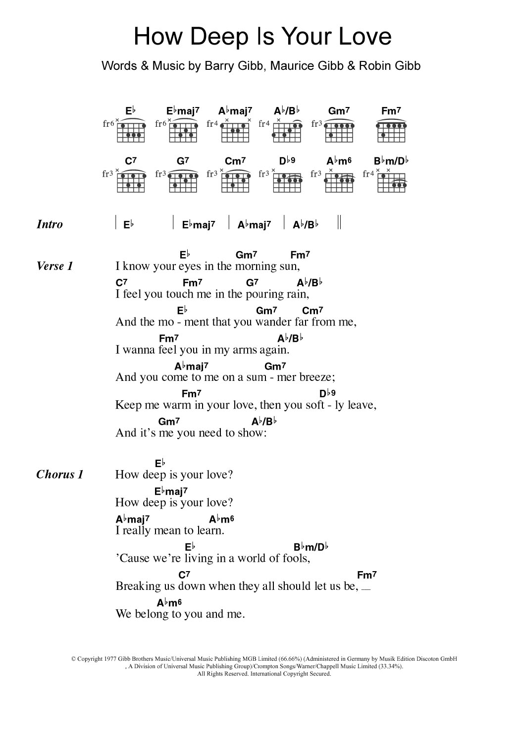 Take That How Deep Is Your Love Sheet Music