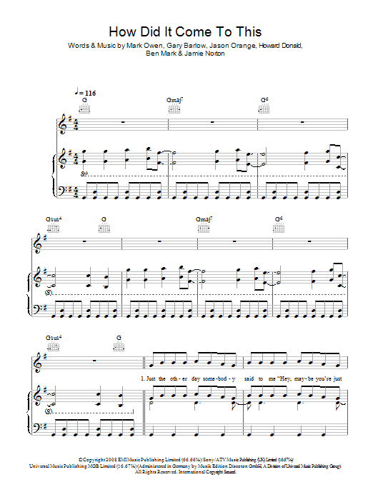 Take That How Did It Come To This Sheet Music