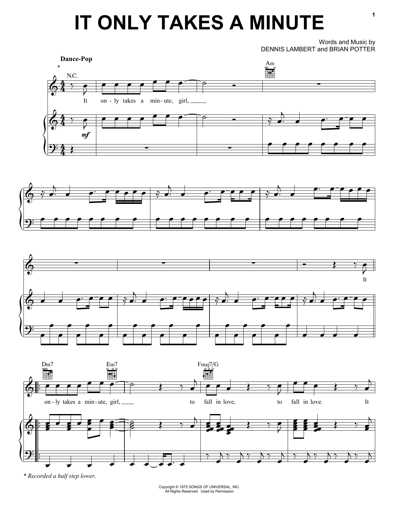 Take That It Only Takes A Minute Sheet Music