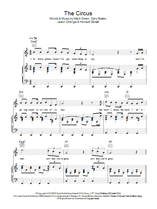 Take That The Circus Sheet Music