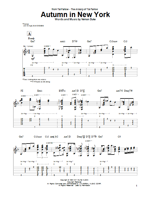 Tal Farlow Autumn In New York Sheet Music