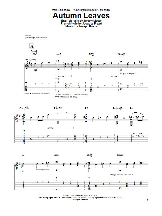 Tal Farlow Autumn Leaves Sheet Music