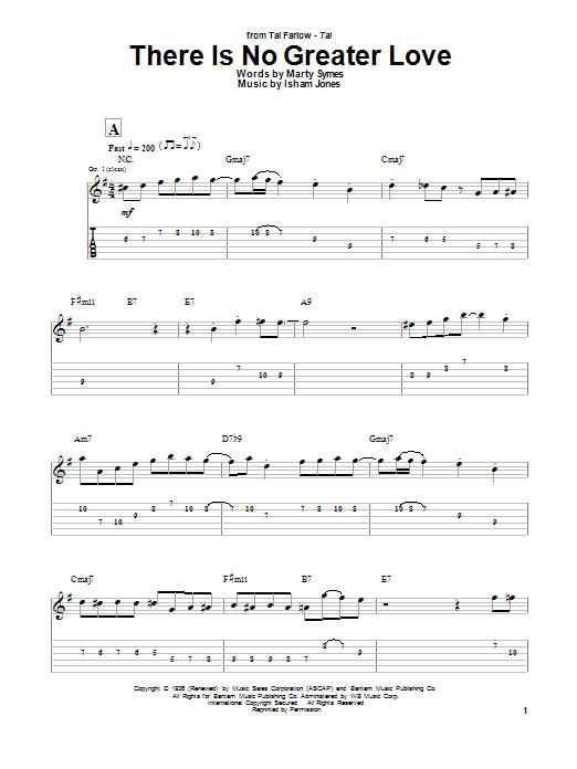 Tal Farlow There Is No Greater Love Sheet Music